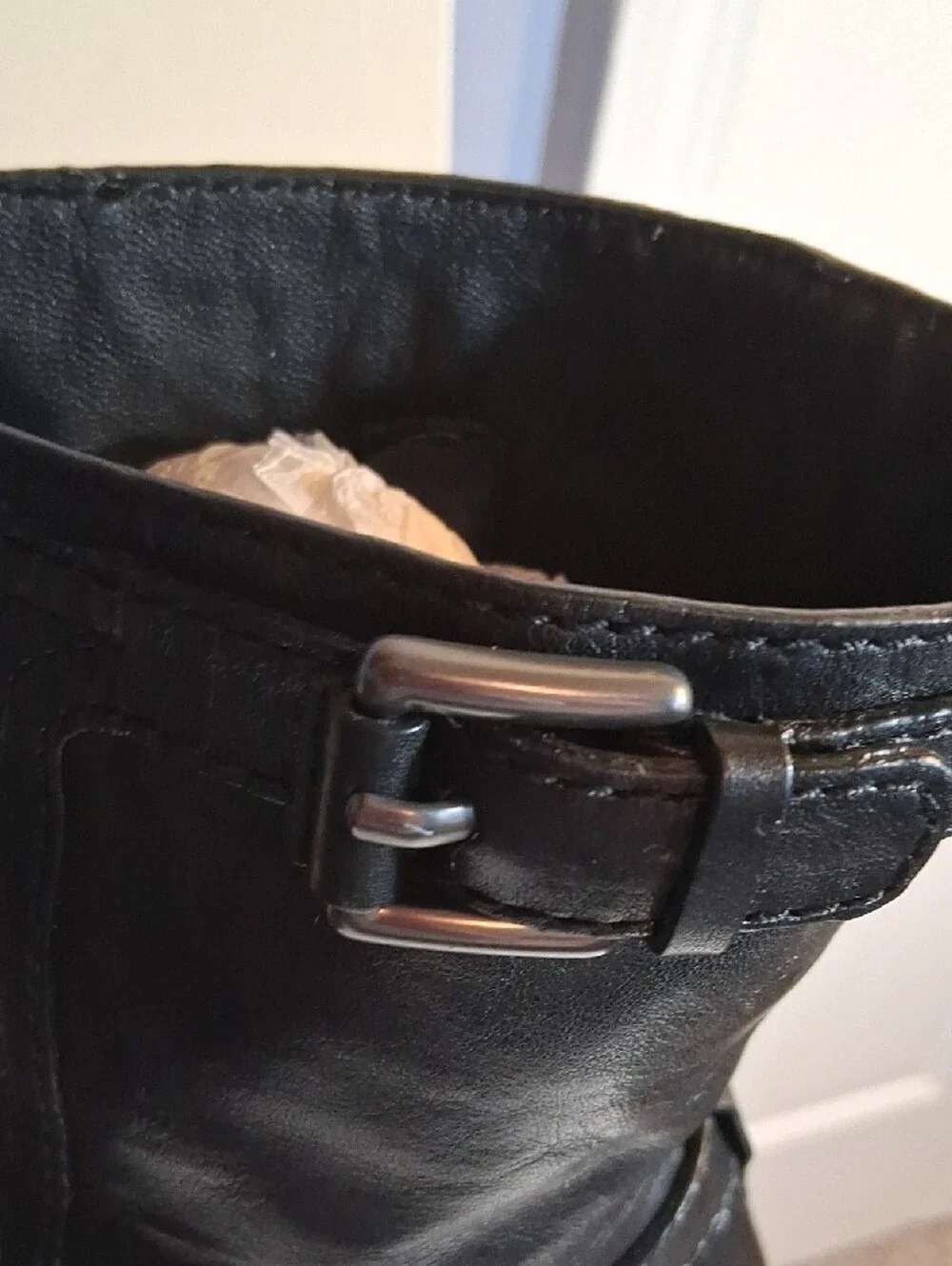Coach Black Leather Mid-Calf Buckle Heel Boots